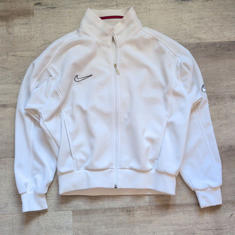 VTG 90's Nike Men's White Full Zip Track Jacket XL Swoosh Mock Neck